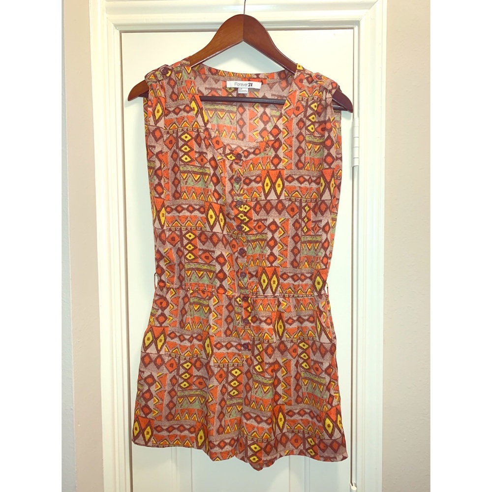 Tribal Print Romper with Button Down Front